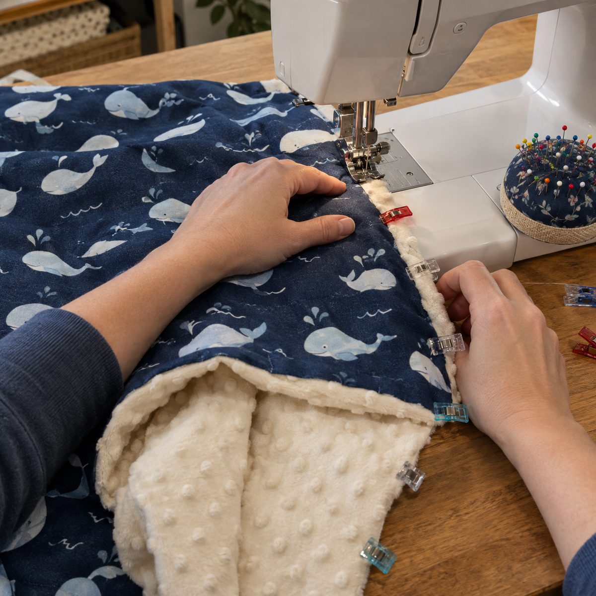 Sewing a minky receiving blanket with a walking foot