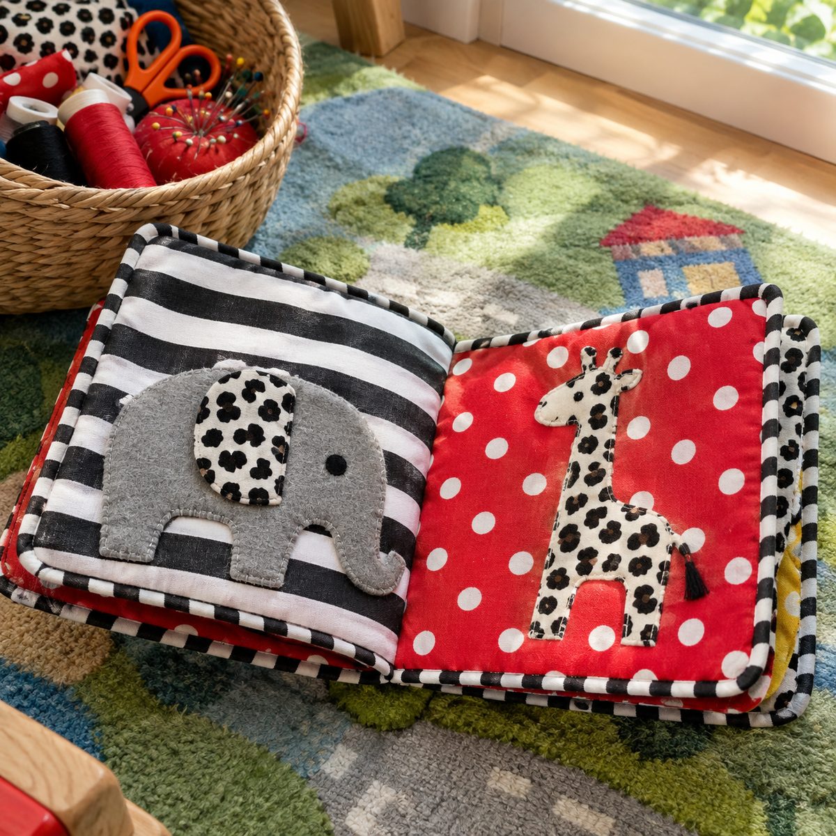 Soft fabric crinkle book with high-contrast pages