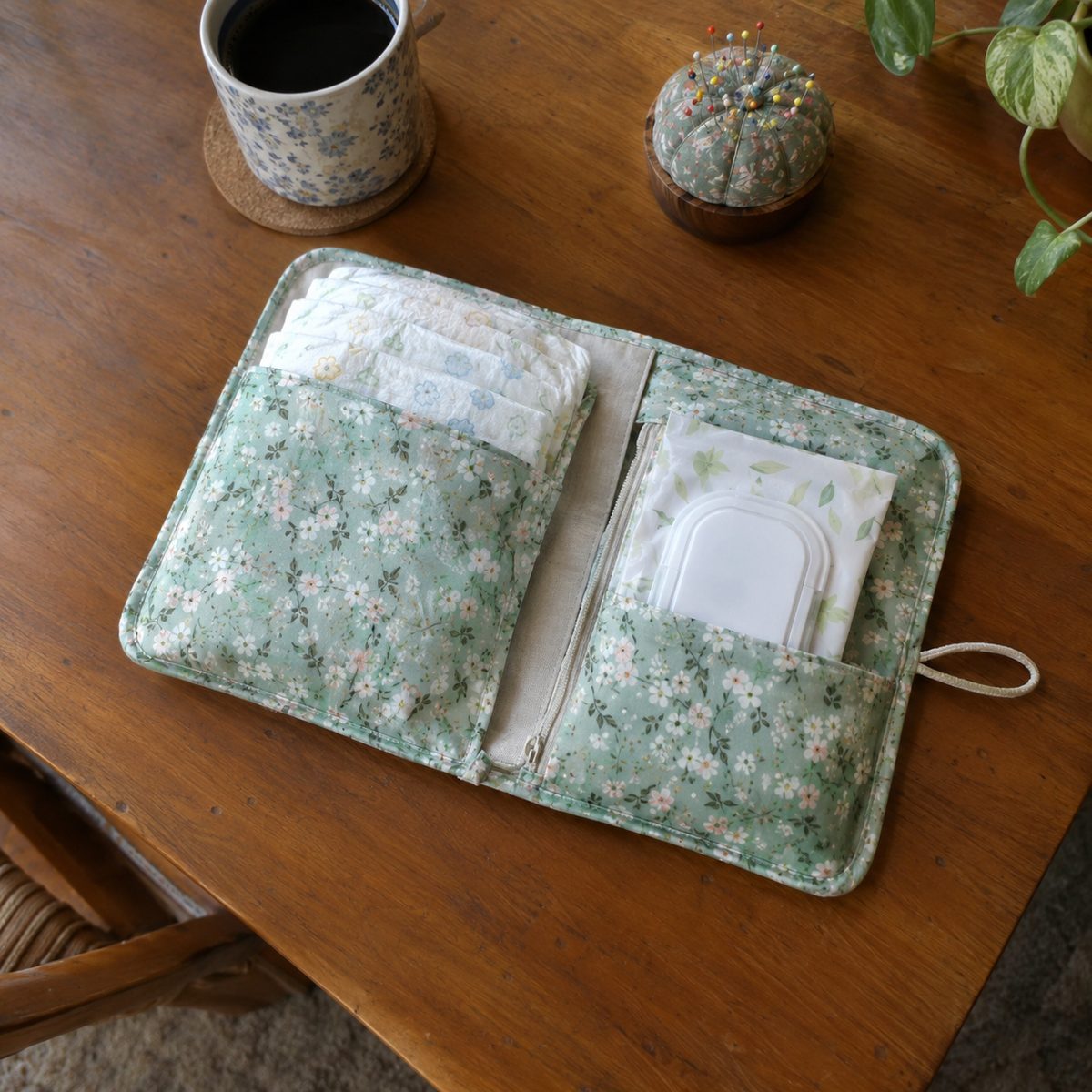 Open diaper and wipes clutch with two pockets