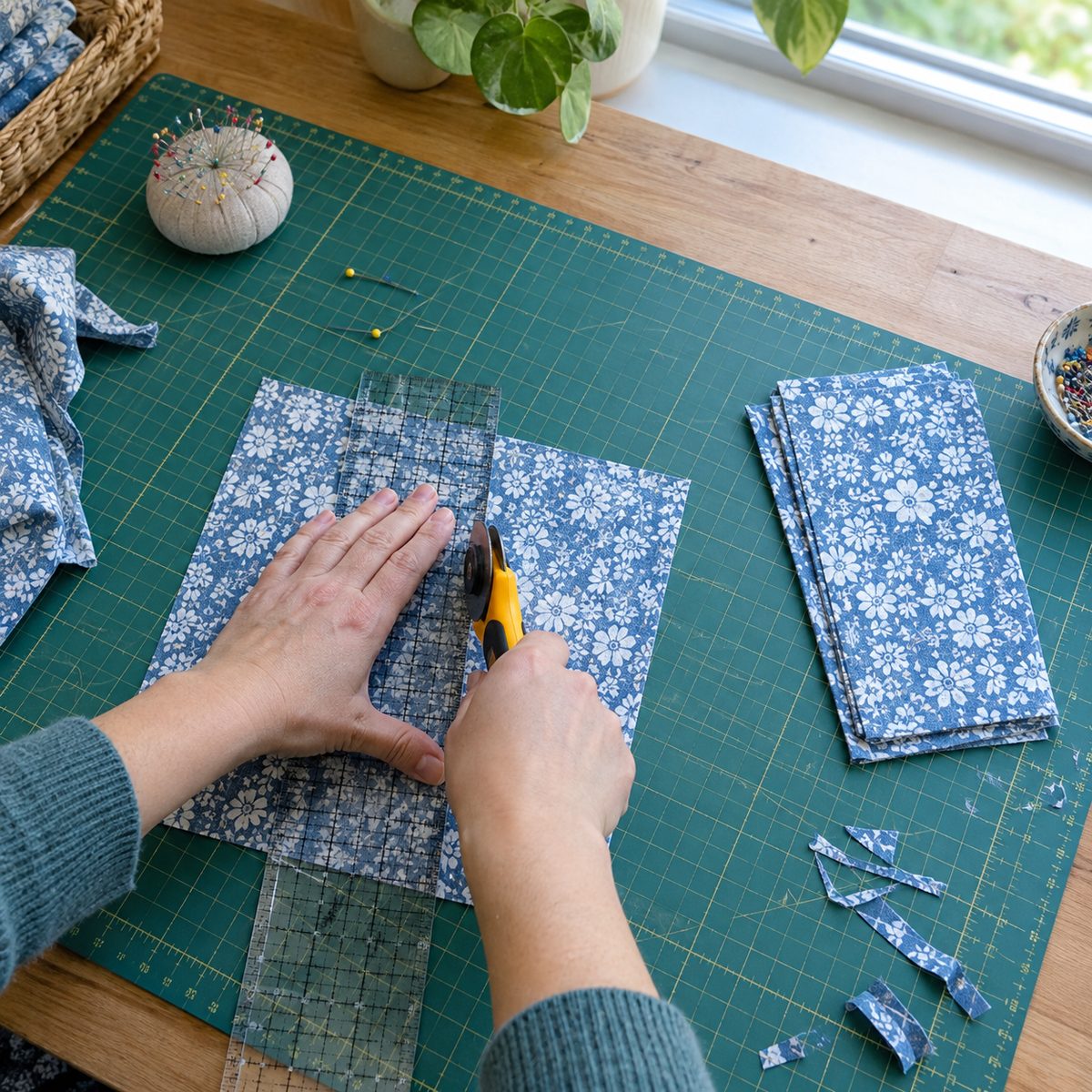 Cutting the front and back panels for an envelope pillow cover with a rotary cutter