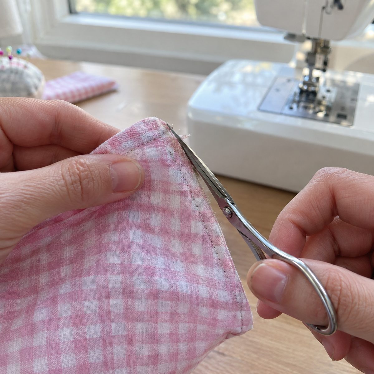 Clipping the corners of a sewn envelope pillow cover to reduce bulk