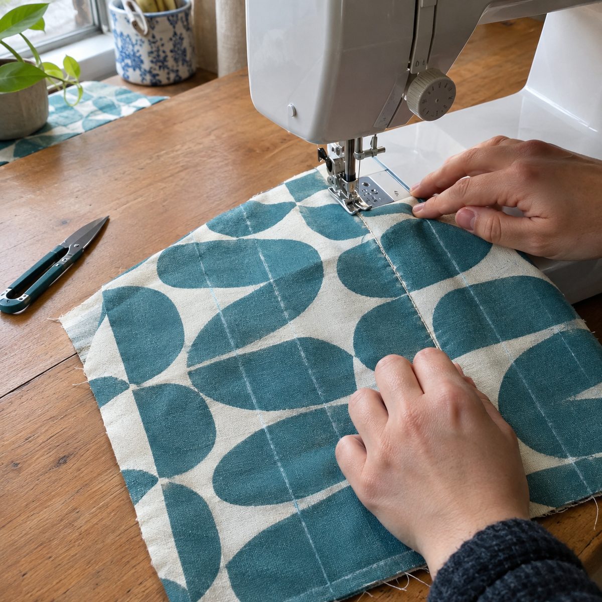 Sewing the channel lines across the inner bag to create separate pockets