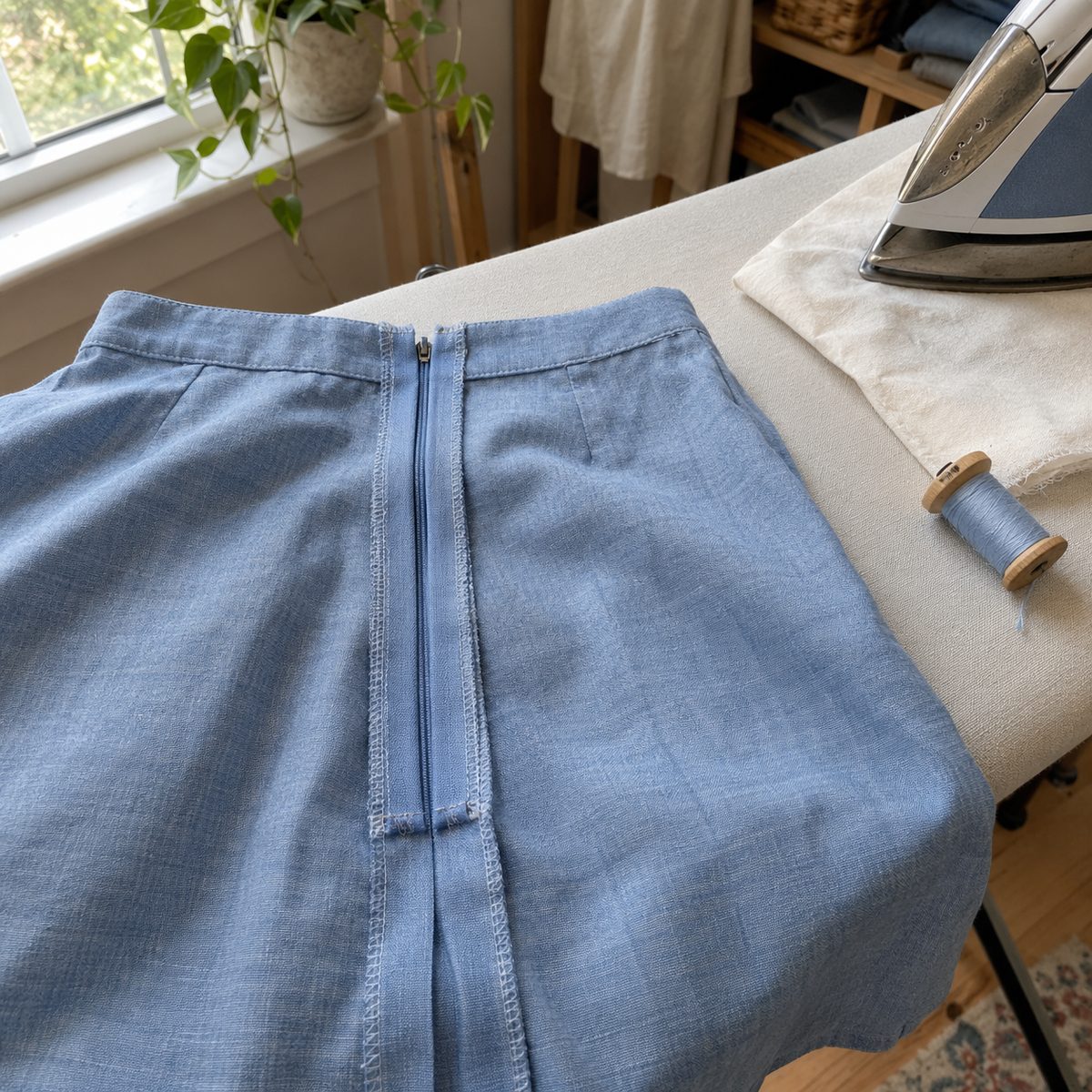 Inside view of a finished invisible zipper with pressed seam and anchored zipper tails