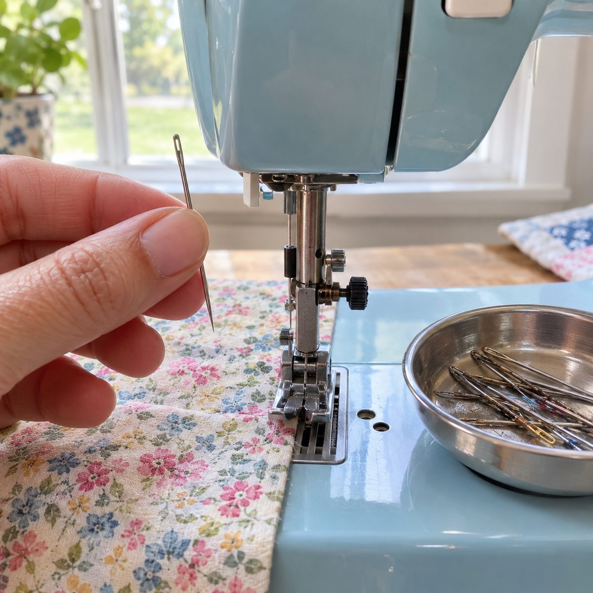 Changing to a fresh sewing machine needle