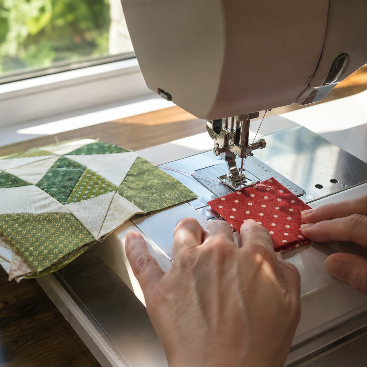 Starting a seam on a small folded fabric scrap leader