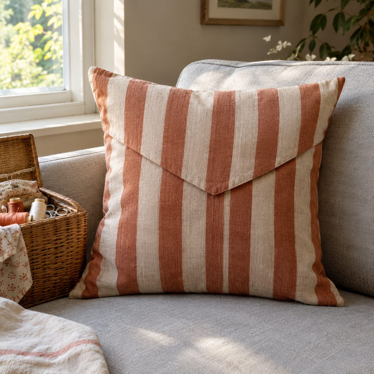Envelope pillow cover showing the overlapping back flap